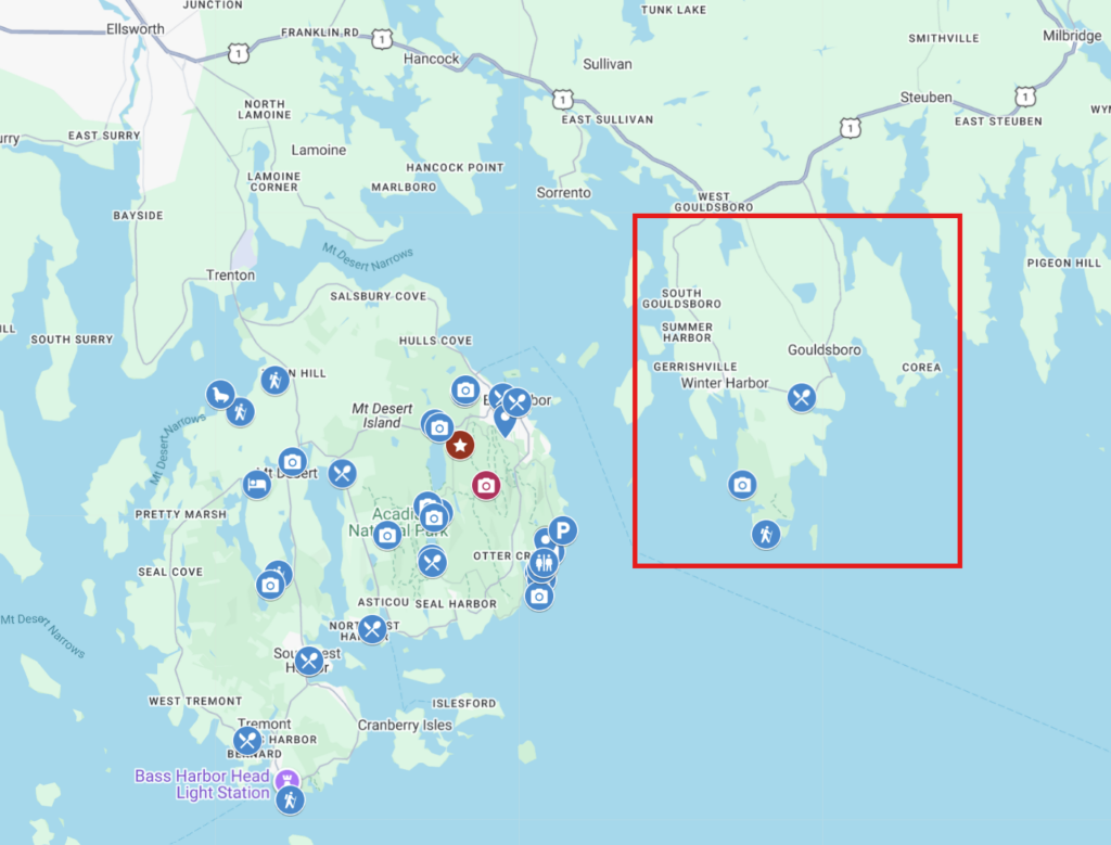 Schoodic Peninsula is located on the mainland east of Mount Desert Island. While it requires a longer drive, it offers some of Acadia's quietest coastline and best sunset opportunities.